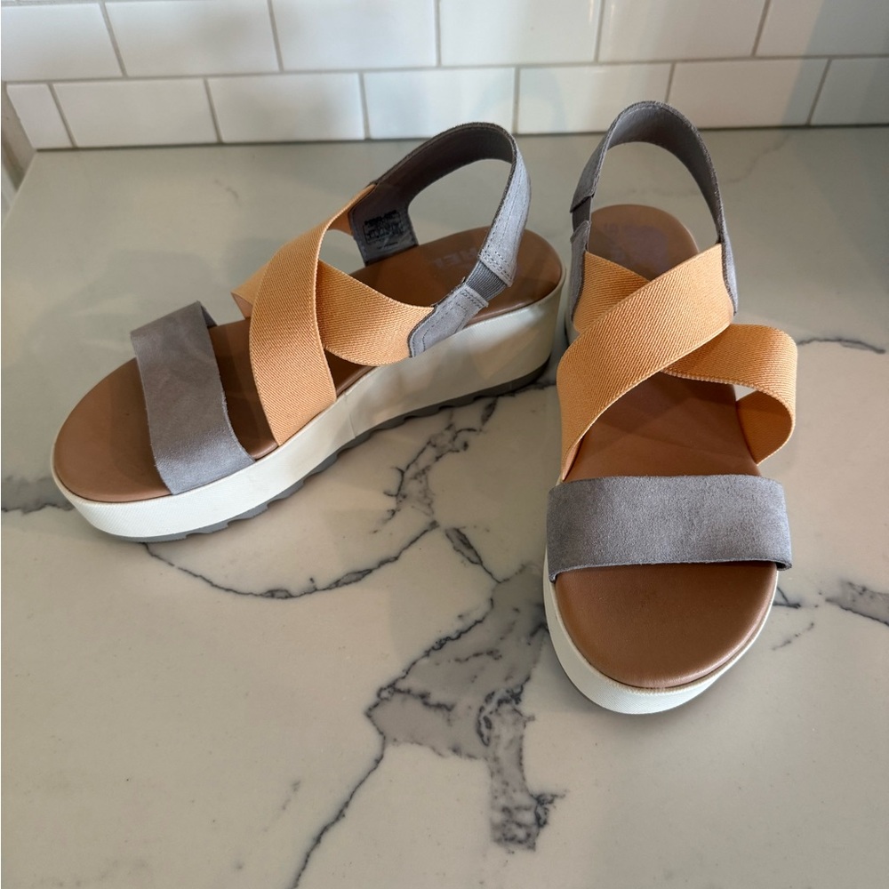 Sorel Gray and Tan Sandals with Modern Design